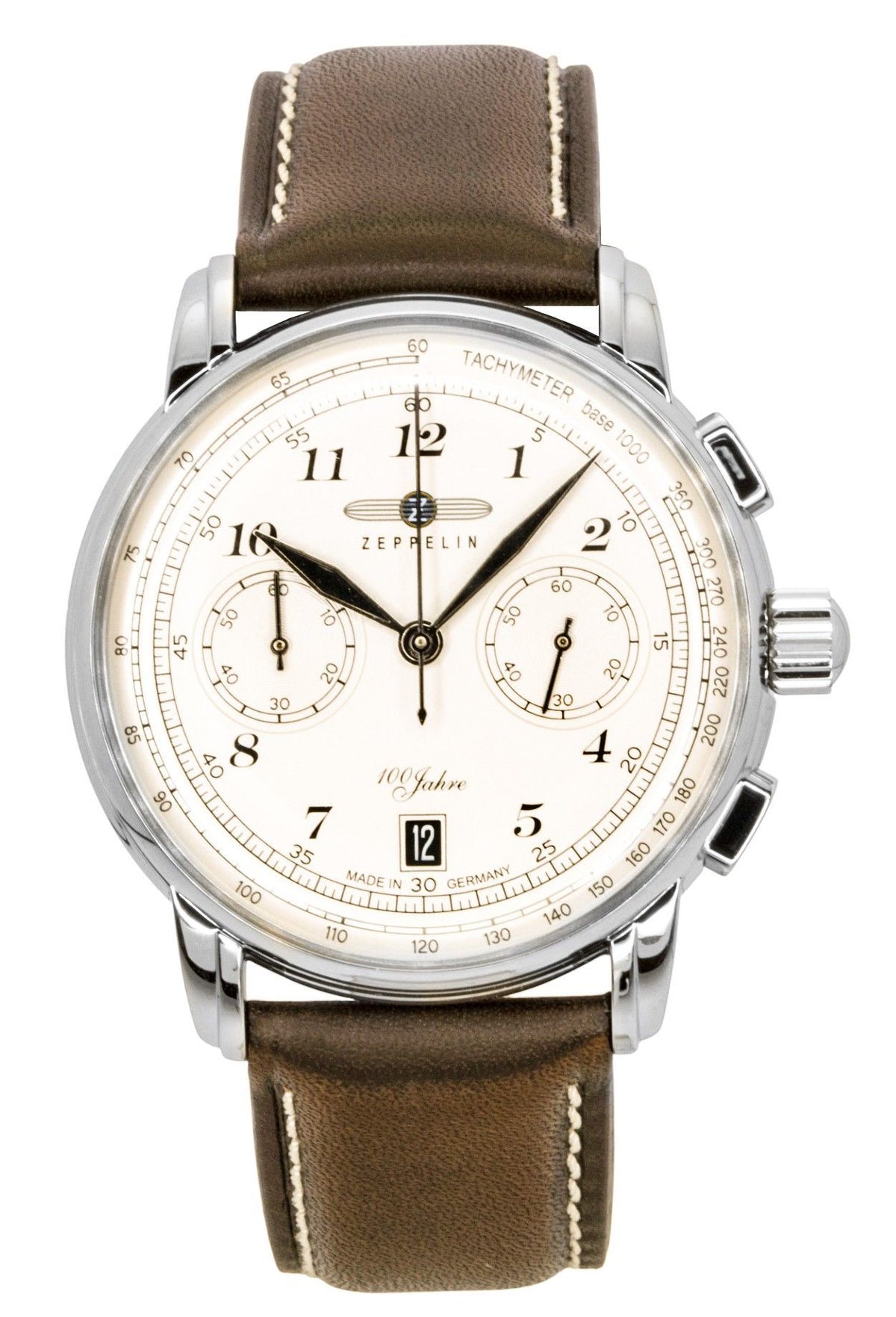 Zeppelin 100 Jahre chronograaf lederen band beige wijzerplaat quartz 76746 herenhorloge