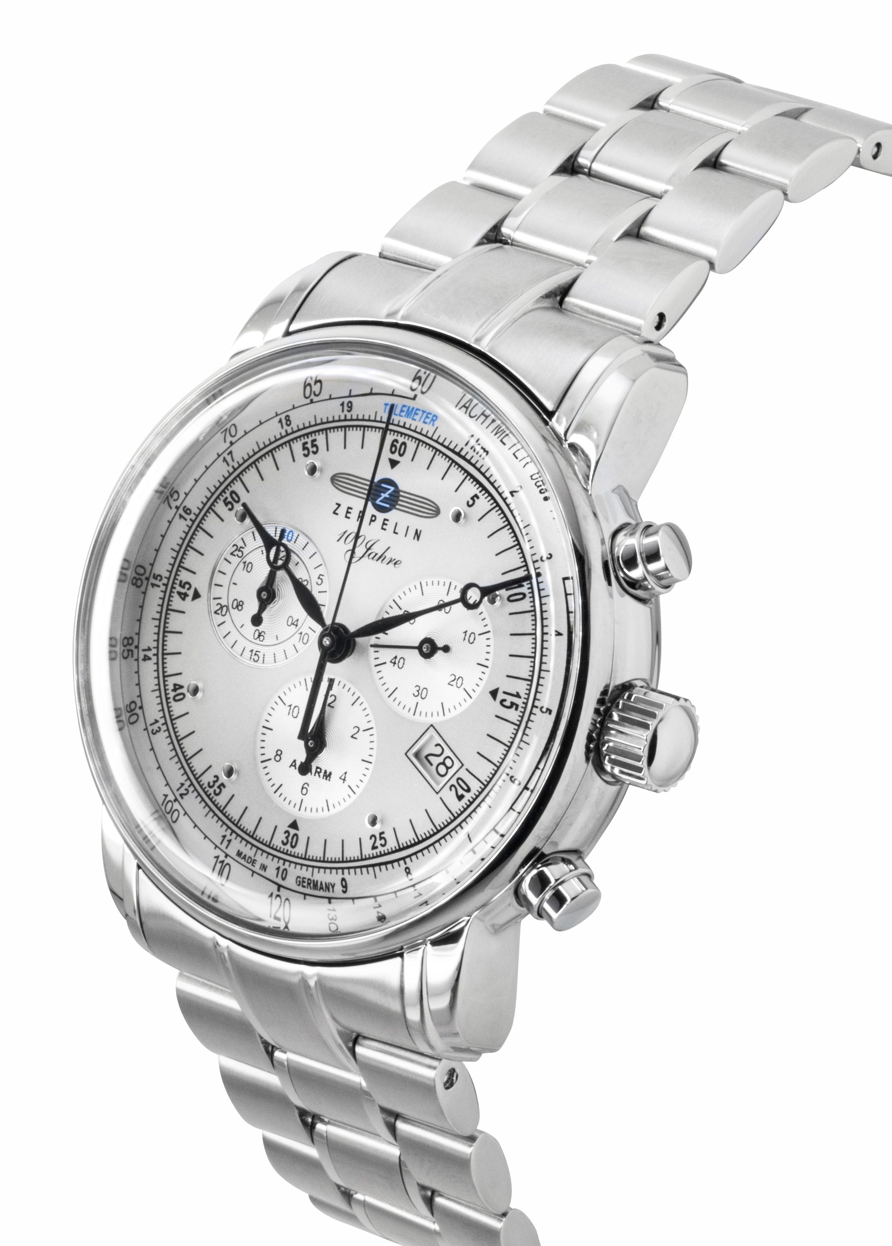 Zeppelin 100 Jahre Chronograph Stainless Steel White Dial Quartz 7680MB1 Men's Watch