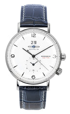 Zeppelin Hindenburg Blue Leather Strap White Dial Quarz 80441 Herrenuhr