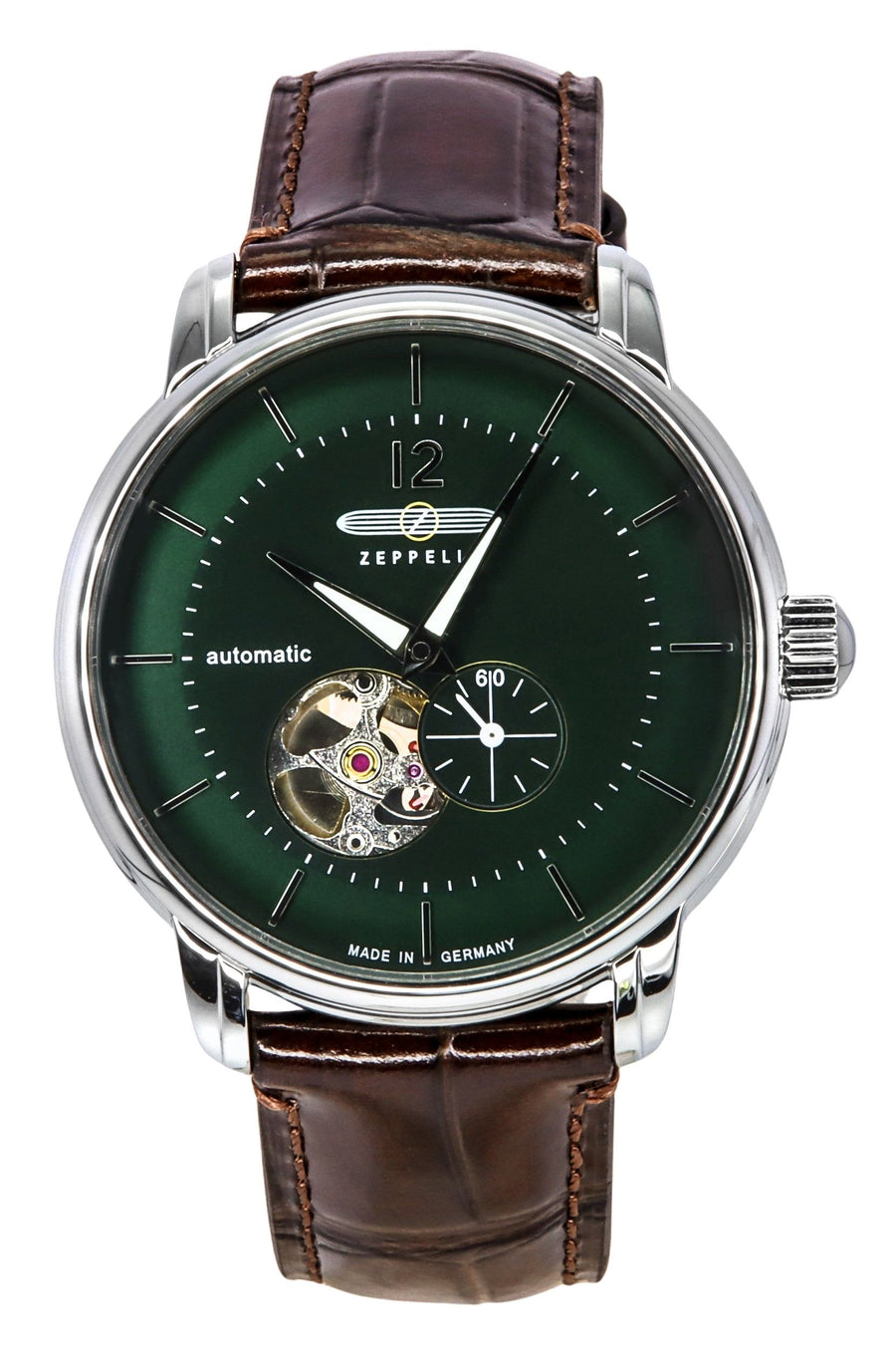 Zeppelin LZ 120 Bodensee Lederarmband Open Heart Grünes Zifferblatt Automatik 81664 Herrenuhr