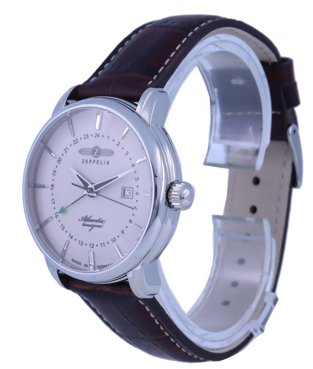Zeppelin Atlantic Beige Dial Leather Strap Quartz 8442-5 84425 Men's Watch