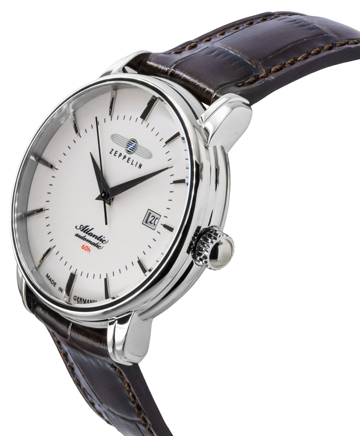 Zeppelin Atlantic lederen band, volledig lichtgevende beige wijzerplaat, automatisch 84605 herenhorloge