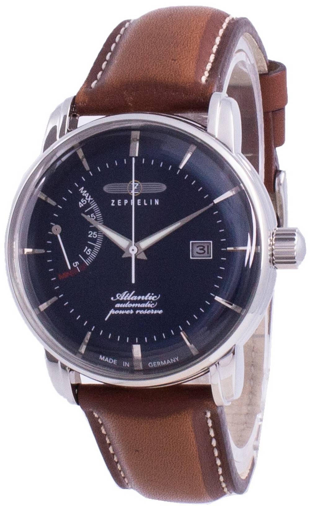 Zeppelin Atlantik blauwe wijzerplaat lederen band automatisch 8462-3 84623 herenhorloge