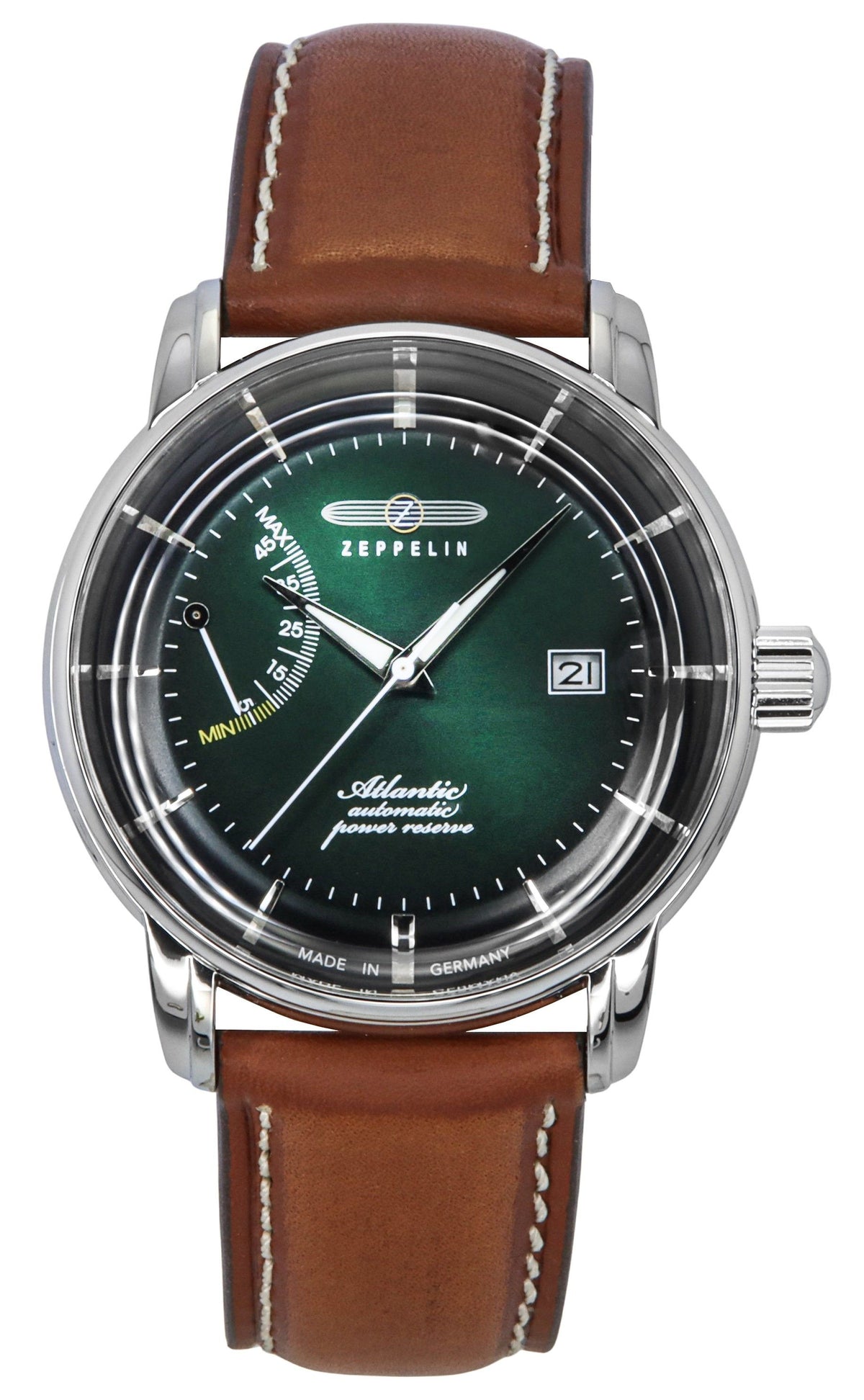 Zeppelin Atlantic lederen band donkergroene wijzerplaat automatisch 84624 herenhorloge
