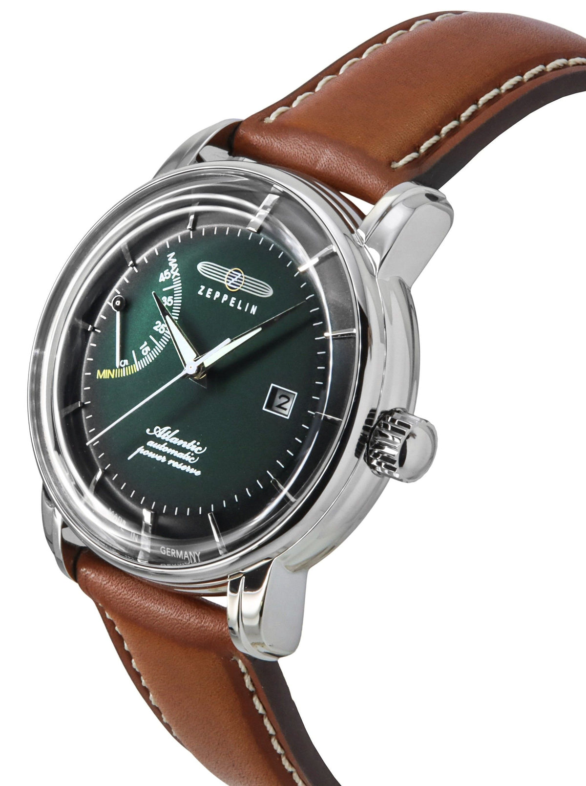 Zeppelin Atlantic lederen band donkergroene wijzerplaat automatisch 84624 herenhorloge