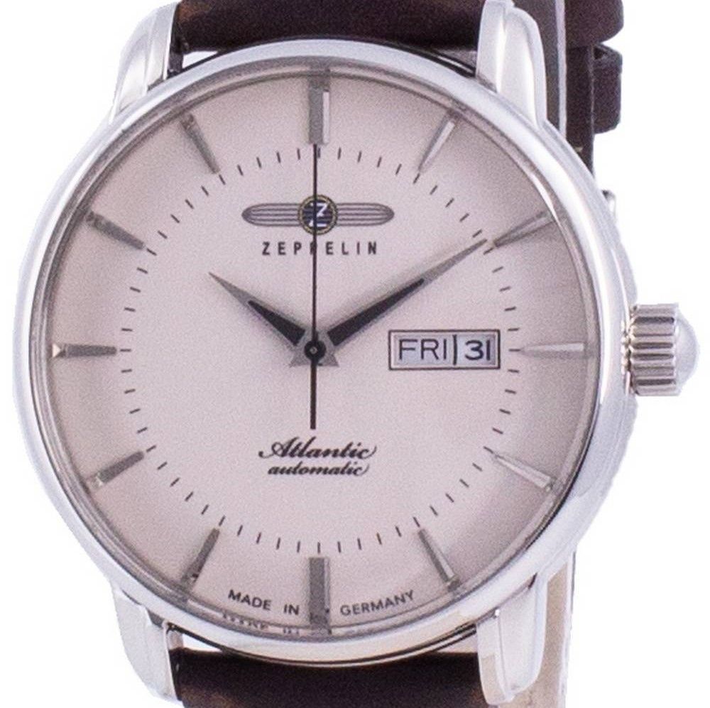 Zeppelin Atlantic beige wijzerplaat lederen band automatisch 8466-5 84665 herenhorloge