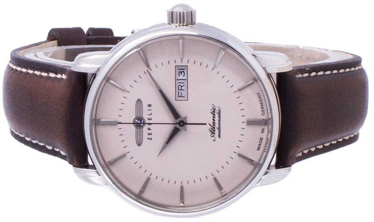 Zeppelin Atlantic beige wijzerplaat lederen band automatisch 8466-5 84665 herenhorloge