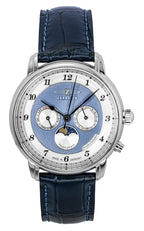 Zeppelin Friedrichshafen Blaue Lederarmband Blaue Zifferblatt Quarz 85363 Herrenuhr