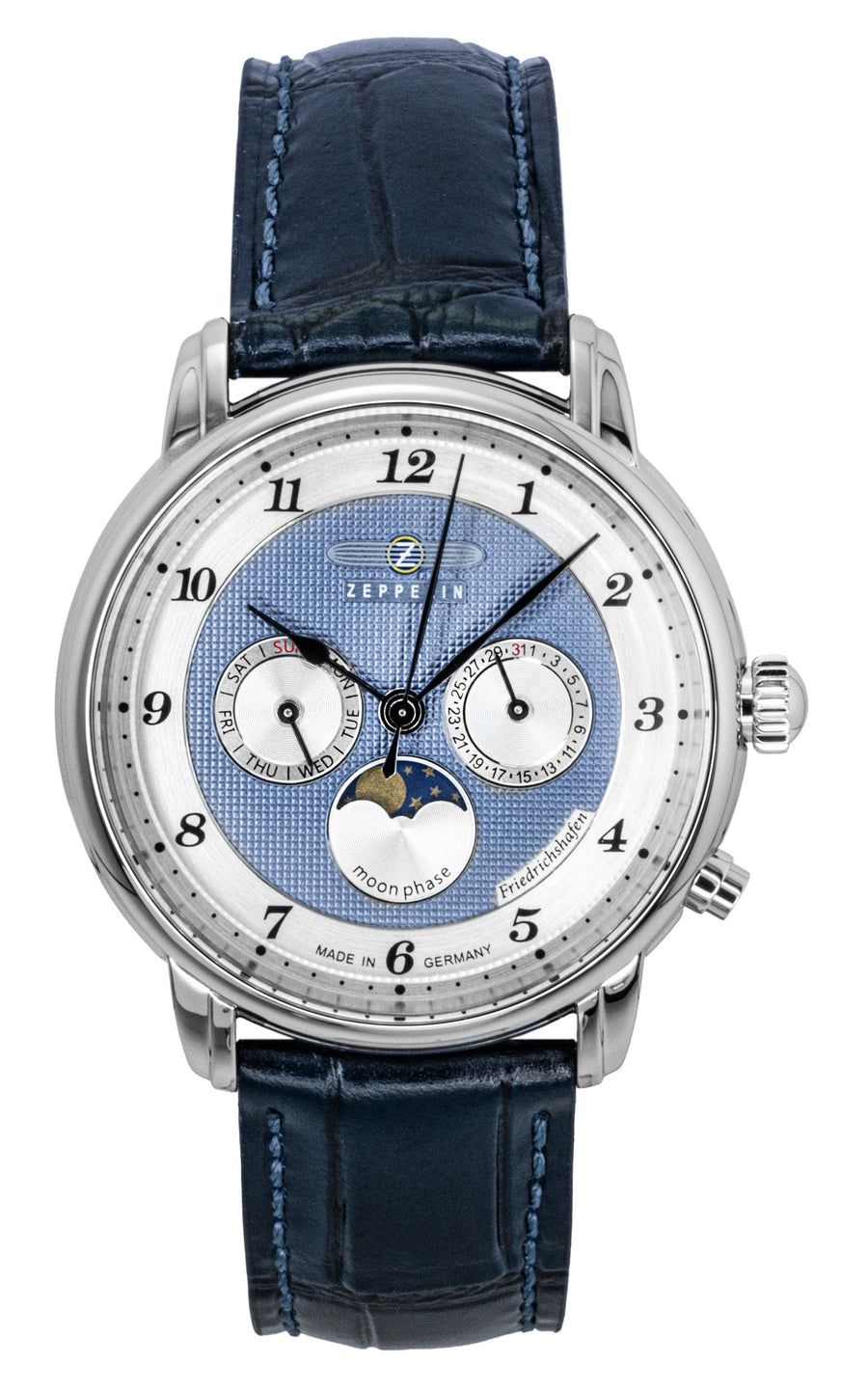 Zeppelin Friedrichshafen Blaue Lederarmband Blaue Zifferblatt Quarz 85363 Herrenuhr