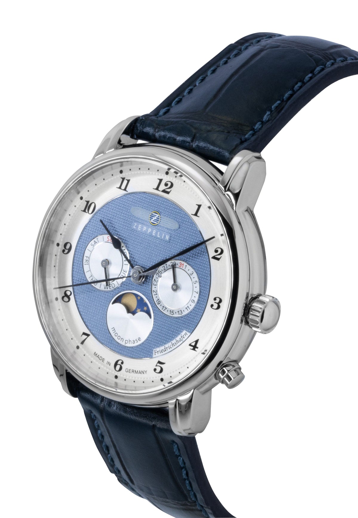 Zeppelin Friedrichshafen blauwe leren band blauwe wijzerplaat quartz 85363 herenhorloge