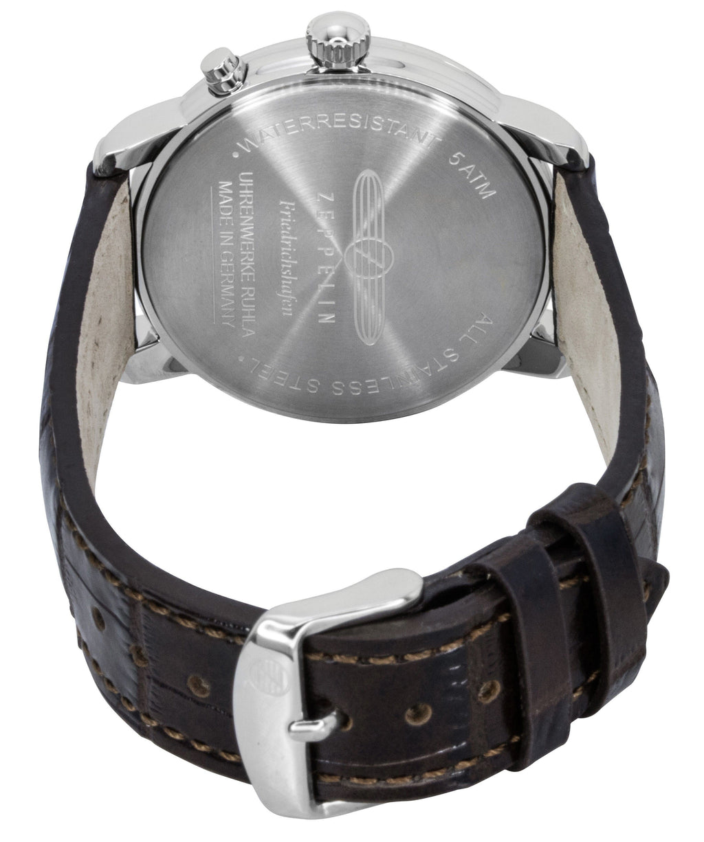 Zeppelin Friedrichshafen Brown Leather Strap Gold Dial Quartz 85365 Men's Watch
