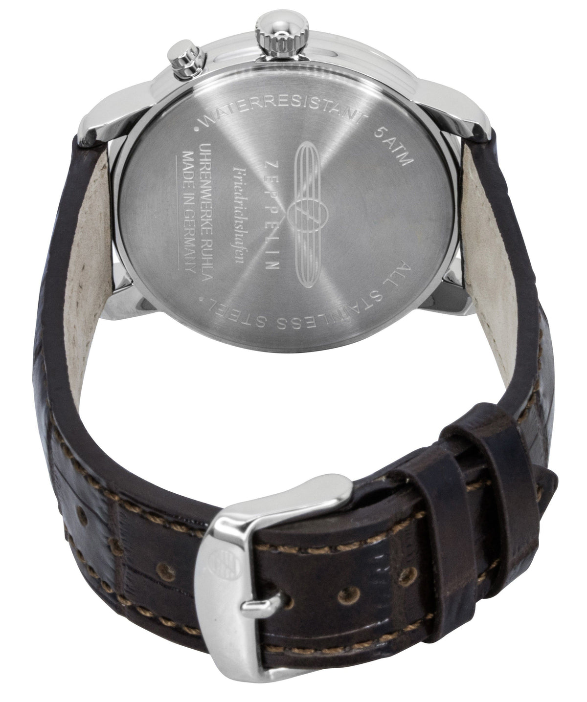 Zeppelin Friedrichshafen bruine leren band gouden wijzerplaat quartz 85365 herenhorloge