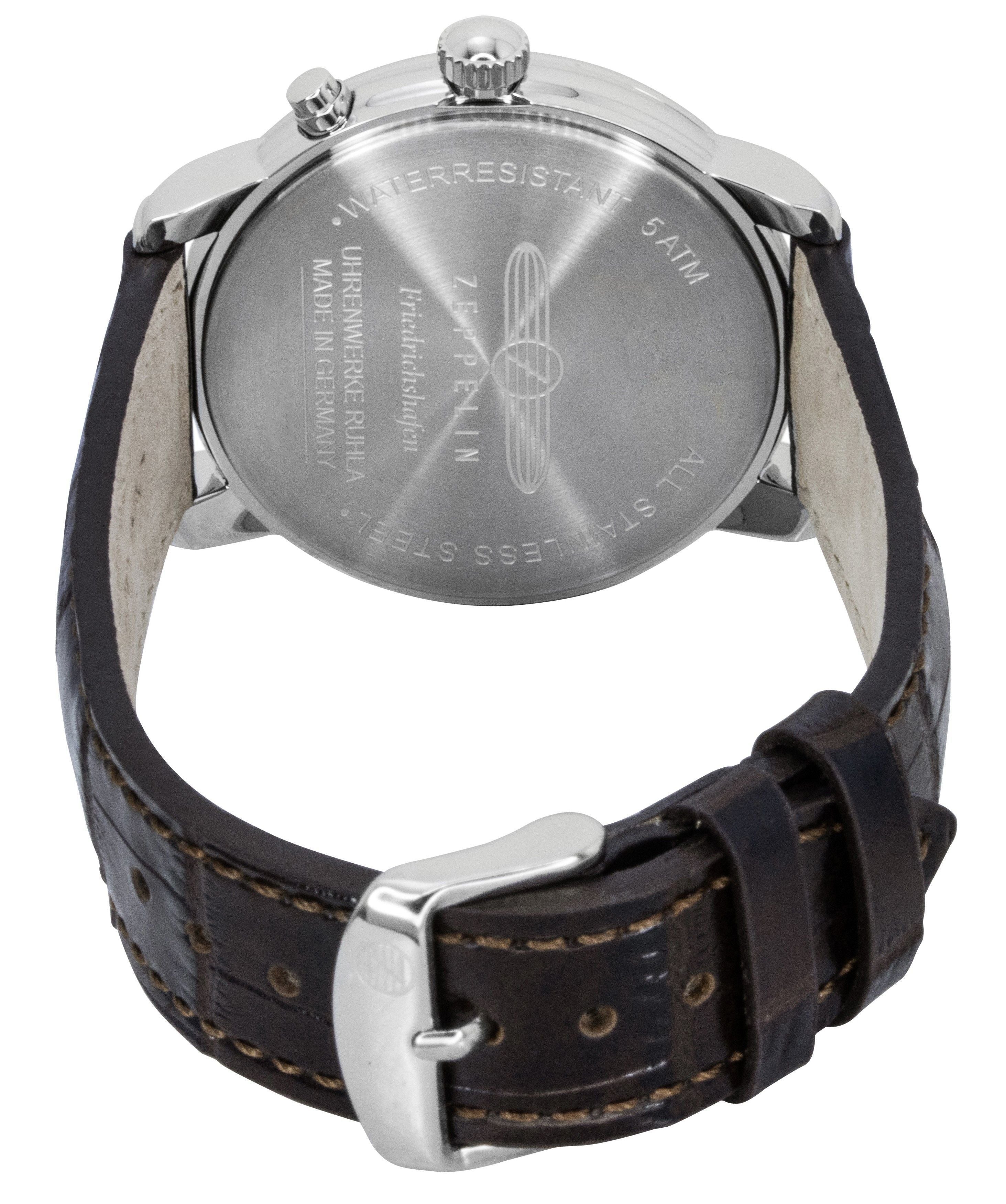 Zeppelin Friedrichshafen Brown Leather Strap Gold Dial Quartz 85365 Men's Watch