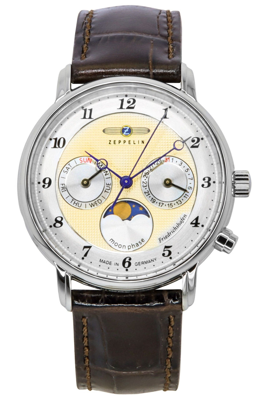 Zeppelin Friedrichshafen Lederarmband Goldfarbenes Zifferblatt Quarz 85375 Damenuhr