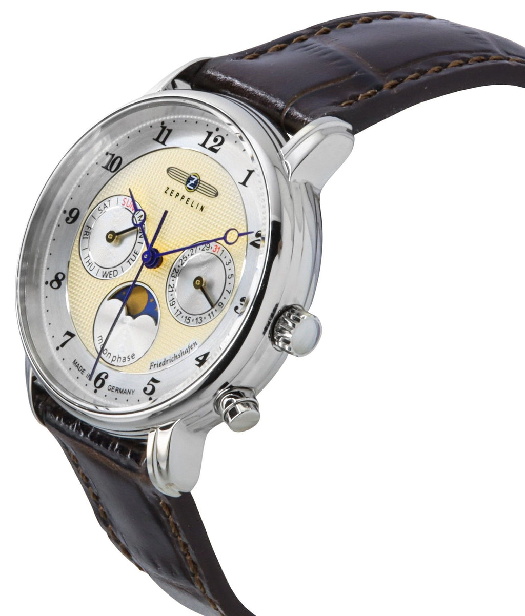 Zeppelin Friedrichshafen Leather Strap Gold Dial Quartz 85375 Women's Watch