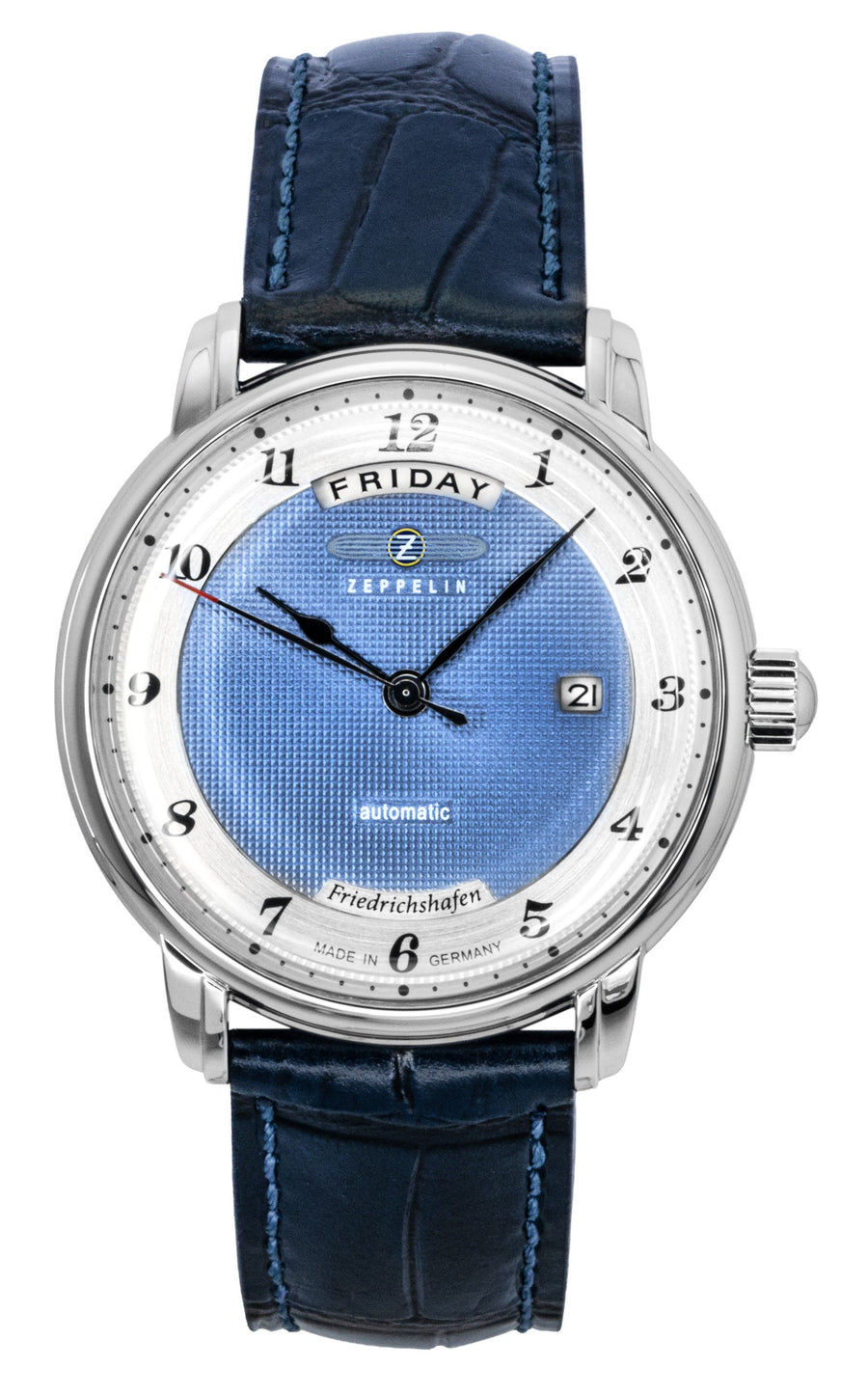 Zeppelin Friedrichshafen Blaue Lederarmband Automatikuhr mit blauem Zifferblatt für Herren 85623