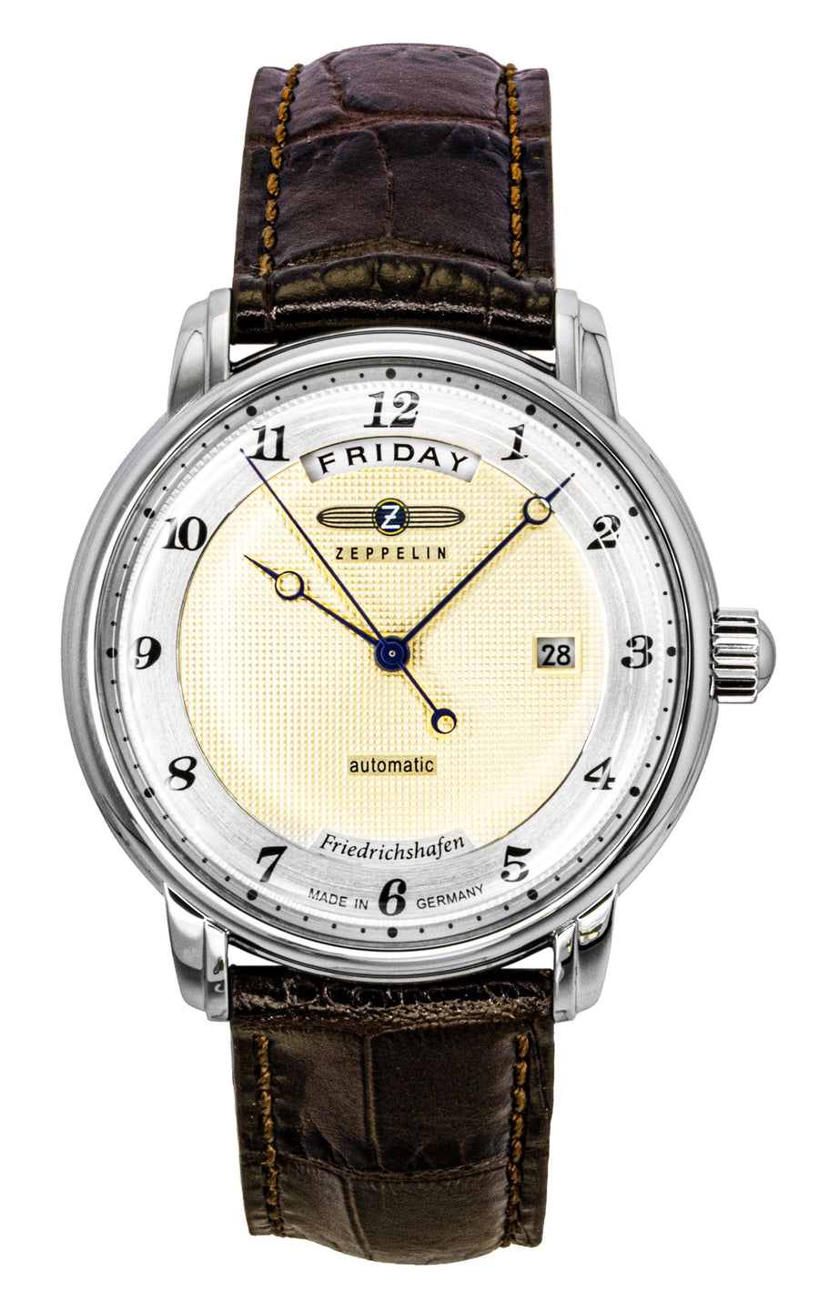 Zeppelin Friedrichshafen Braunes Lederarmband Goldenes Zifferblatt Automatisch 85625 Herrenuhr