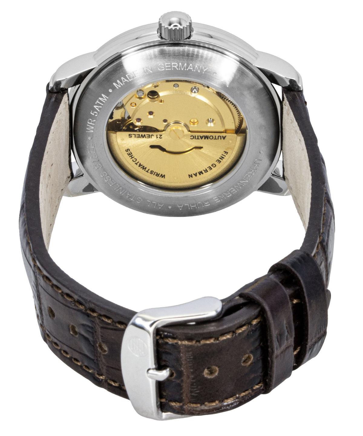 Zeppelin Friedrichshafen bruin lederen band gouden wijzerplaat automatisch 85625 herenhorloge