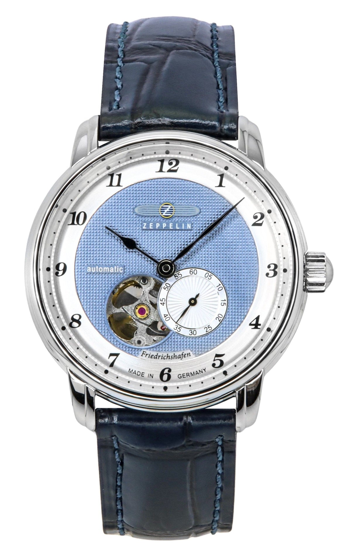 Zeppelin Friedrichshafen lederen band blauwe open hart wijzerplaat automatisch 85663 herenhorloge