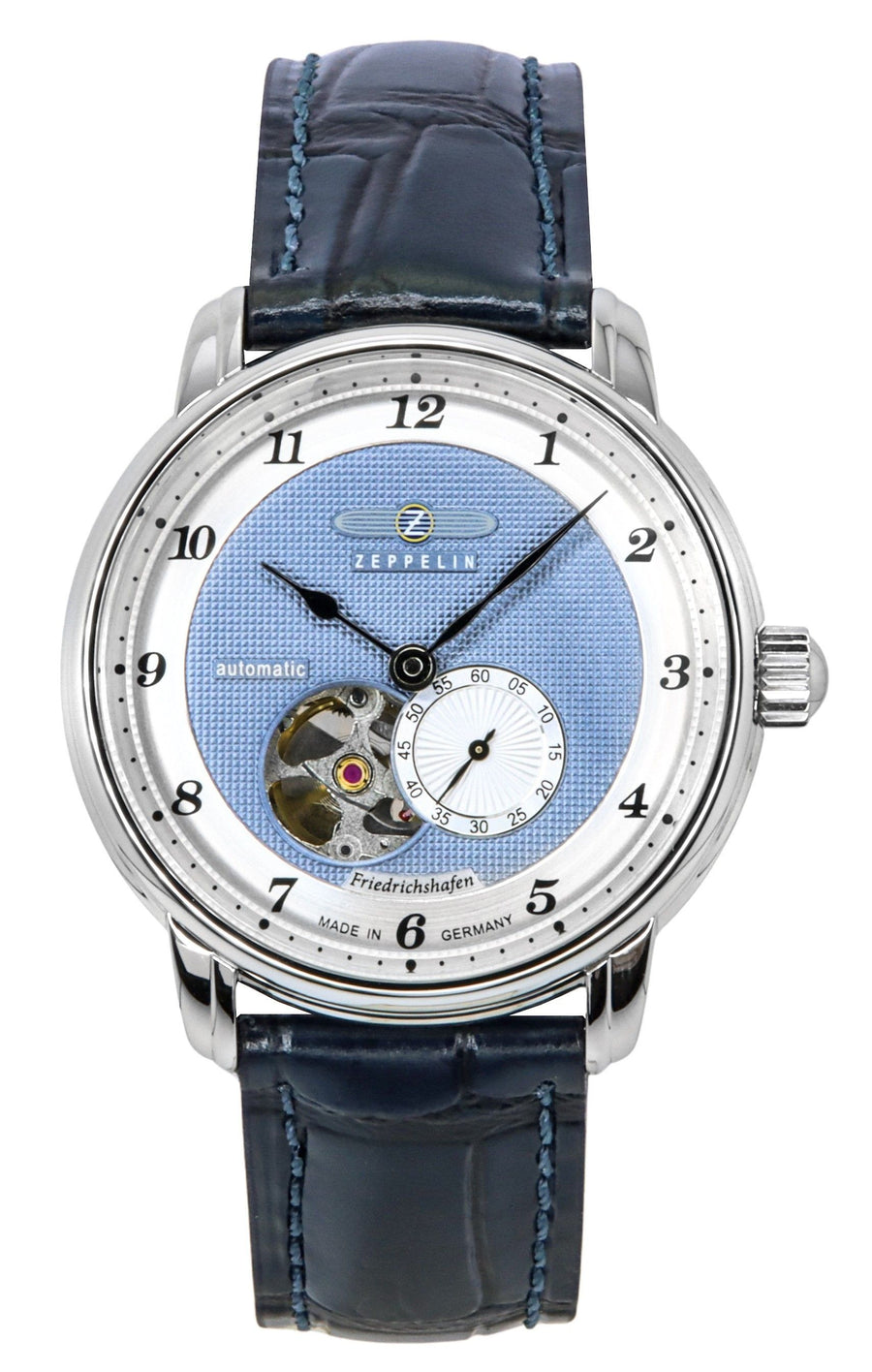 Zeppelin Friedrichshafen Lederarmband Blau Offenes Zifferblatt Automatik 85663 Herrenuhr