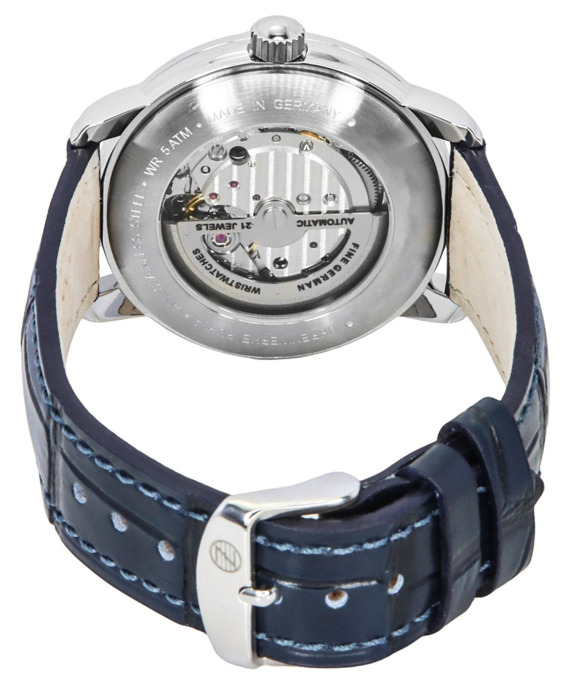 Zeppelin Friedrichshafen lederen band blauwe open hart wijzerplaat automatisch 85663 herenhorloge