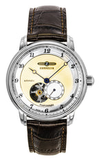 Zeppelin Friedrichshafen Braunes Lederarmband Offenes Herz Goldfarbenes Zifferblatt Automatikuhr 85665 Herrenuhr