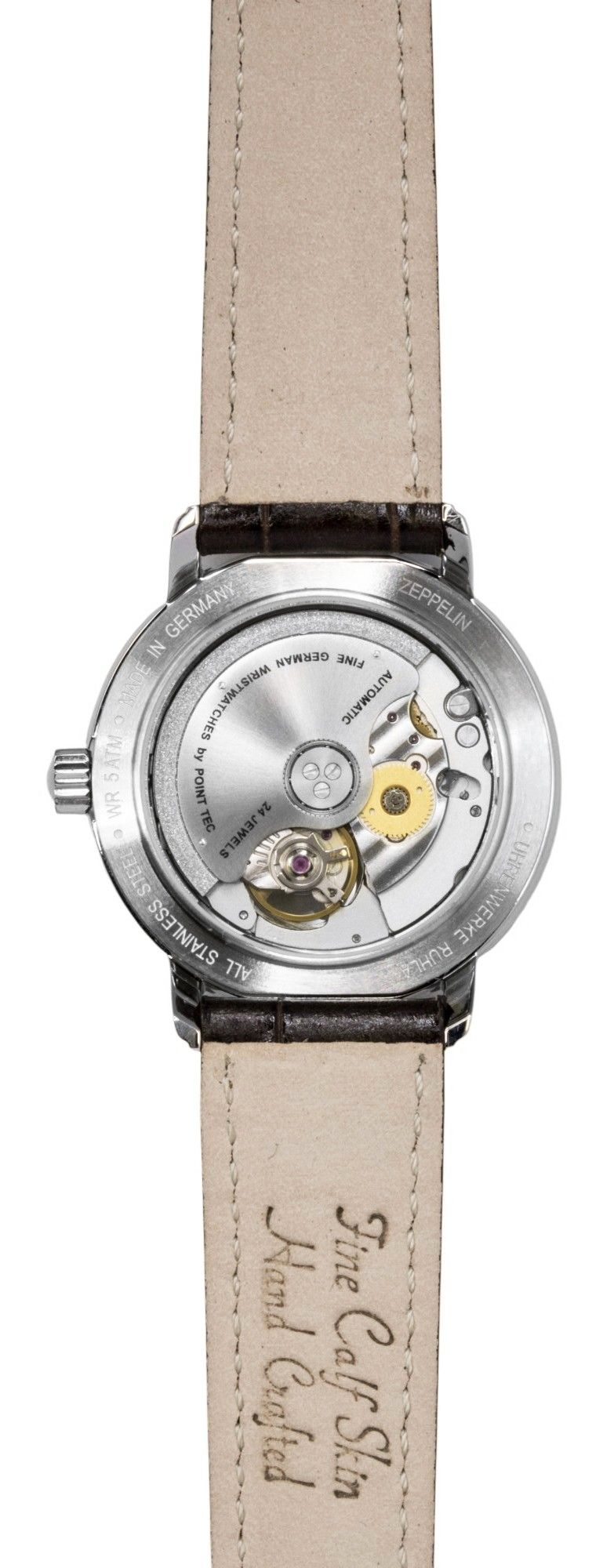 Orologio da donna automatico Zeppelin Friedrichshafen con cinturino in pelle, quadrante color oro e movimento a vista (Open Heart) 85675
