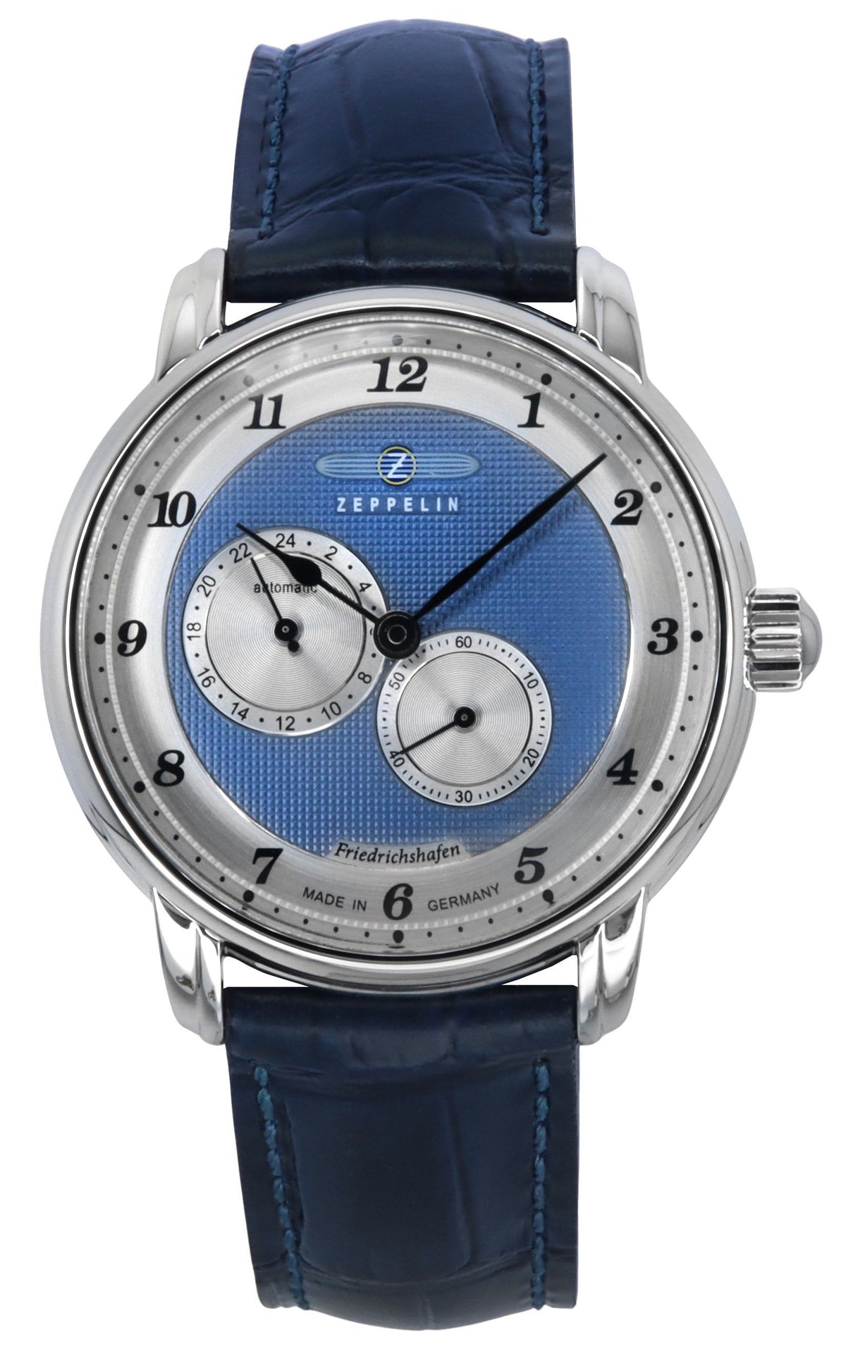 Zeppelin Friedrichshafen lederen band blauwe wijzerplaat automatisch 85683 herenhorloge