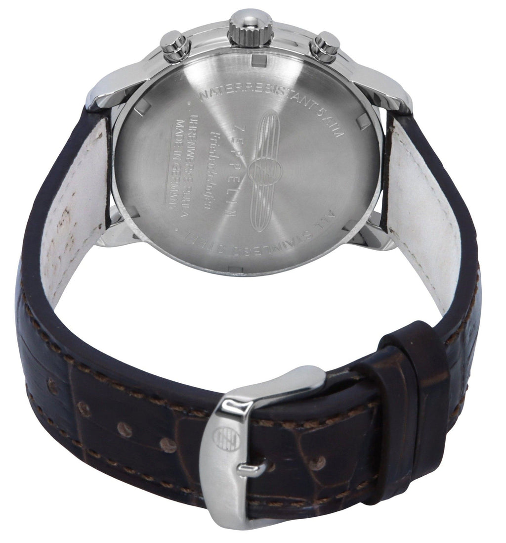 Zeppelin Friedrichshafen Chronograph Leather Strap Gold Dial Quartz 85845 Men's Watch