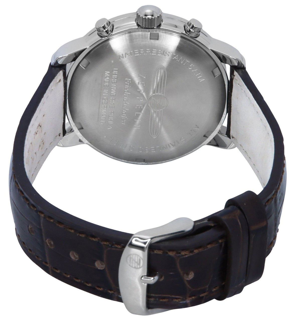 Zeppelin Friedrichshafen Chronograph Leather Strap Gold Dial Quartz 85845 Men's Watch