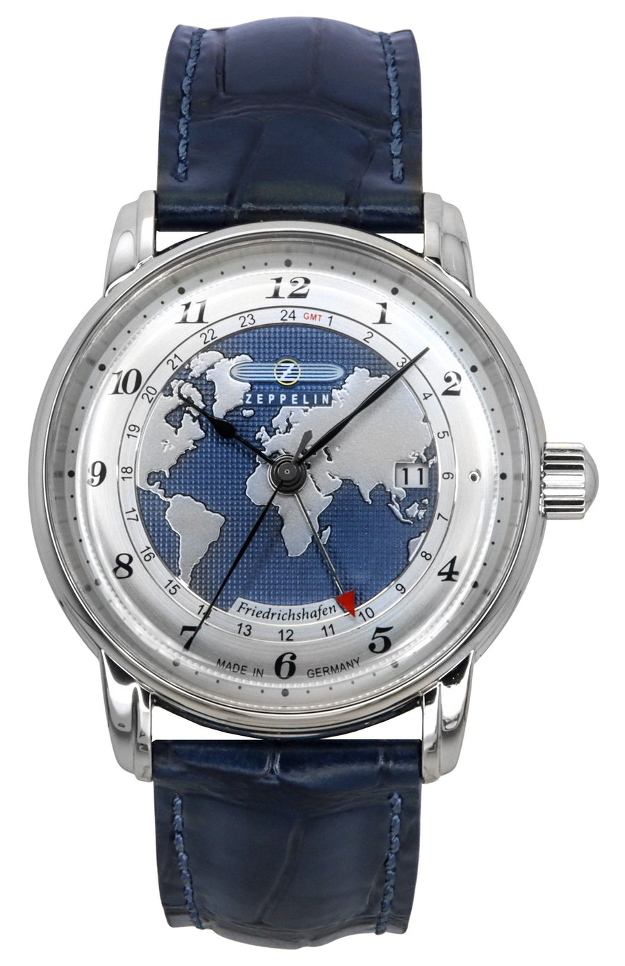 Zeppelin Friedrichshafen GMT Lederarmband Blaues Zifferblatt Automatik 85963 Herrenuhr