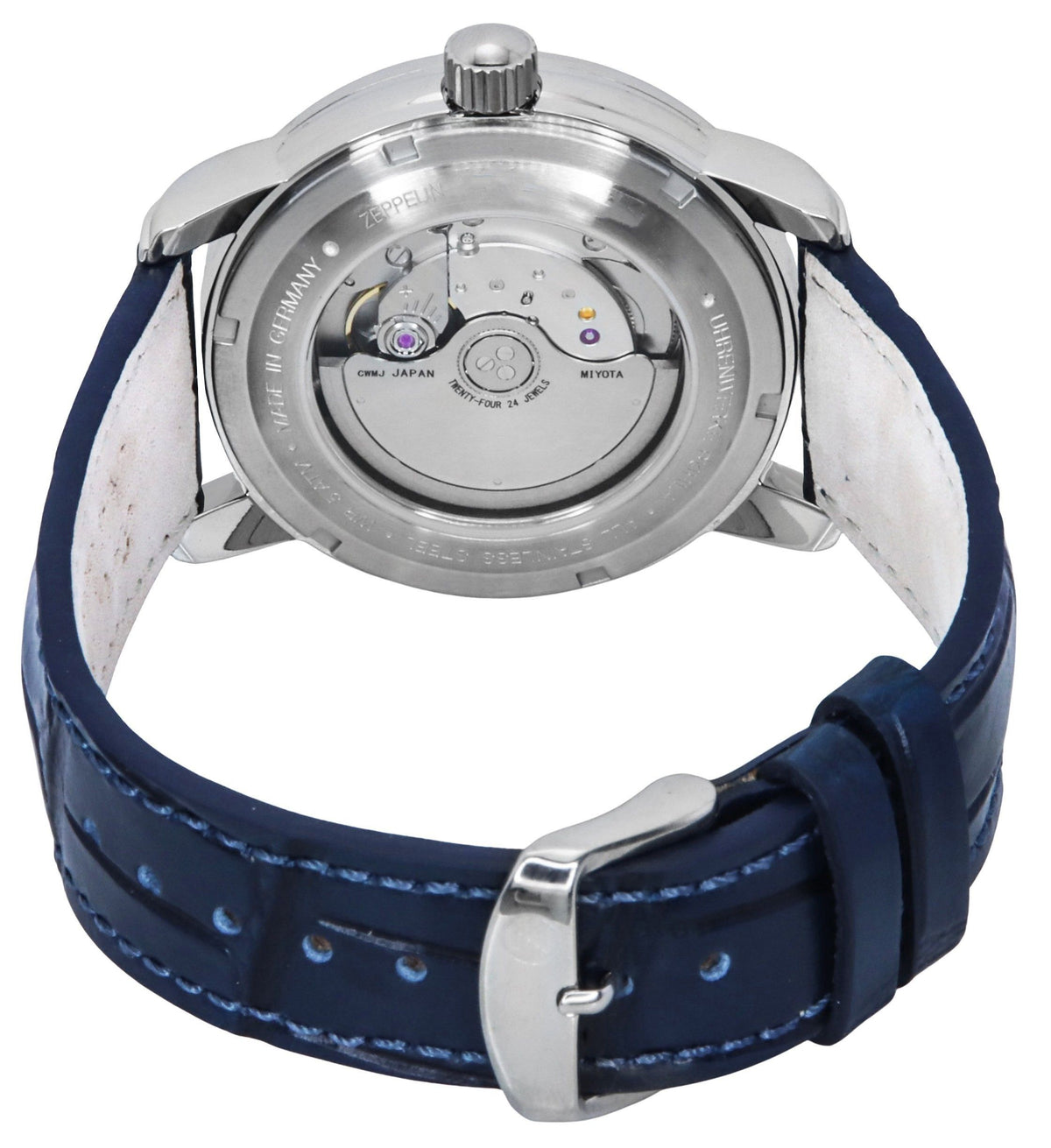 Zeppelin Friedrichshafen GMT lederen band blauwe wijzerplaat automatisch 85963 herenhorloge