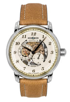 Zeppelin Captain's Line Lederarmband Beige Skelett Zifferblatt Automatik 86585 Herrenuhr