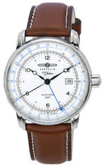 Zeppelin 100 Jahre GMT Lederarmband Silbernes Zifferblatt Automatik 86661 Herrenuhr
