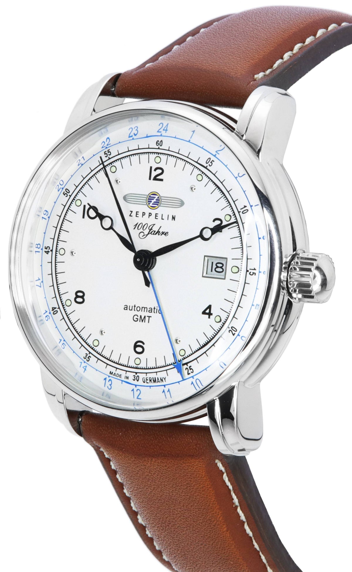 Zeppelin 100 Jahre GMT Leather Strap Silver Dial Automatic 86661 Men's Watch