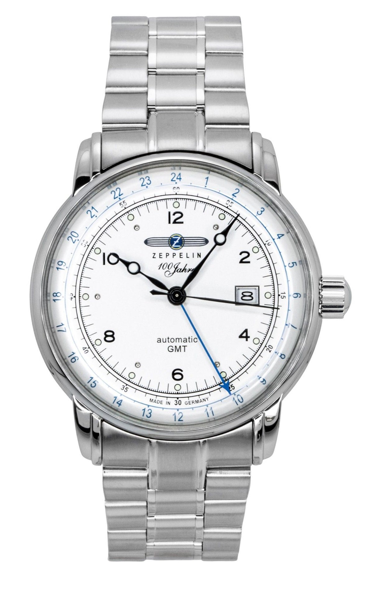 Zeppelin 100 Jahre GMT roestvrijstalen zilveren wijzerplaat automatisch 8666MB1 herenhorloge