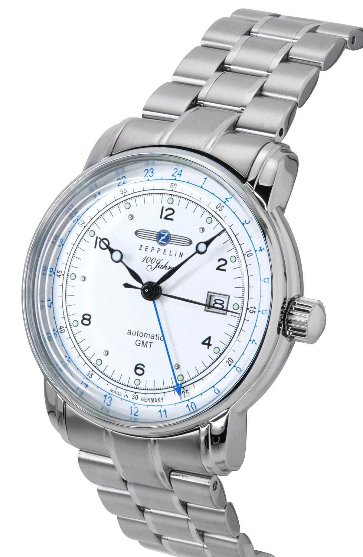 Zeppelin 100 Jahre GMT roestvrijstalen zilveren wijzerplaat automatisch 8666MB1 herenhorloge