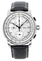 Zeppelin 100 Jahre Chronograph Lederarmband Silbernes Zifferblatt Quarz 86701 Herrenuhr