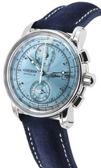 Zeppelin 100 Jahre Chronograph Leather Strap Ice Blue Dial Quartz 86704 Men's Watch