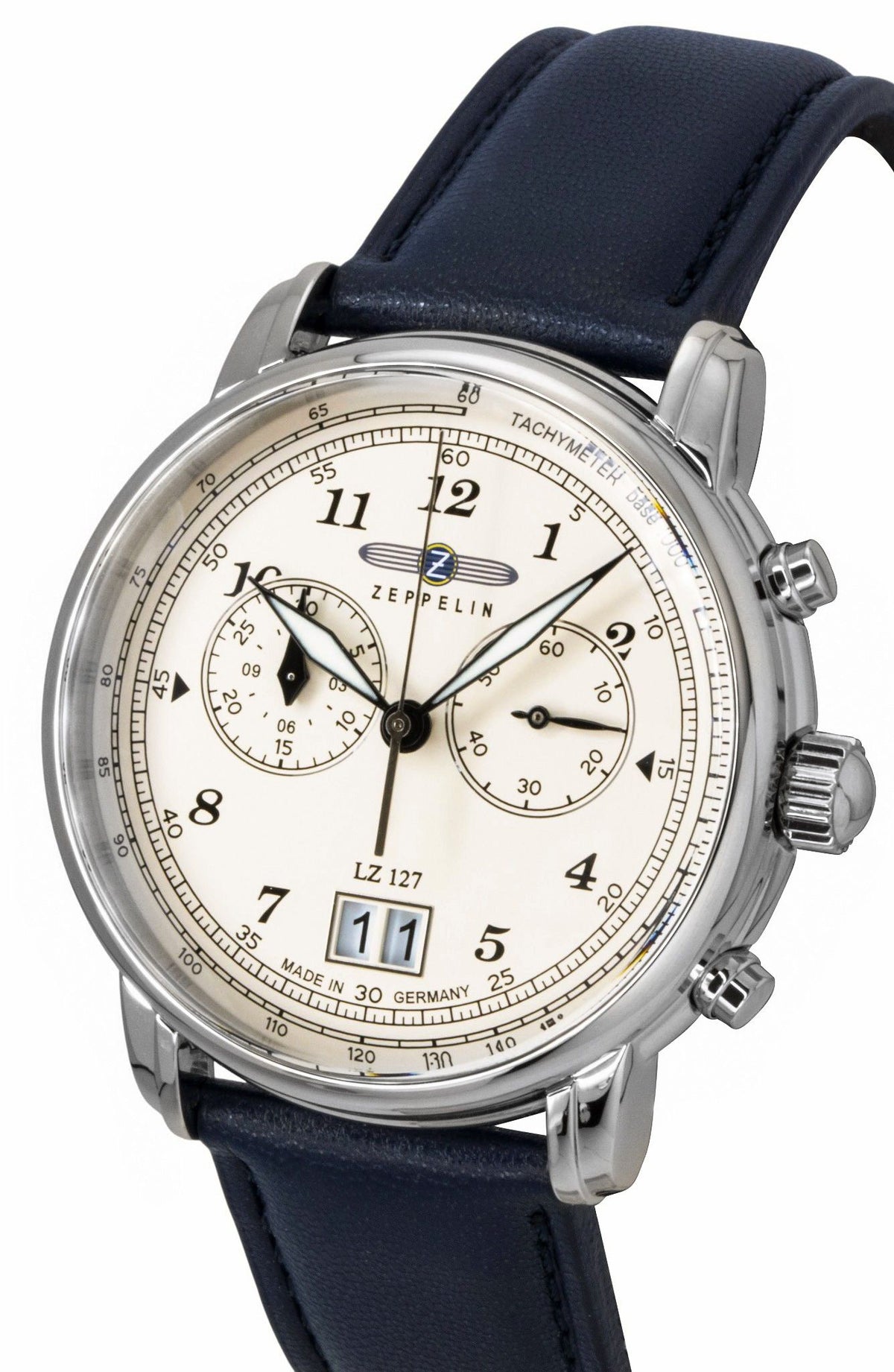 Zeppelin LZ127 chronograaf veganistisch lederen band beige wijzerplaat quartz 86841 herenhorloge