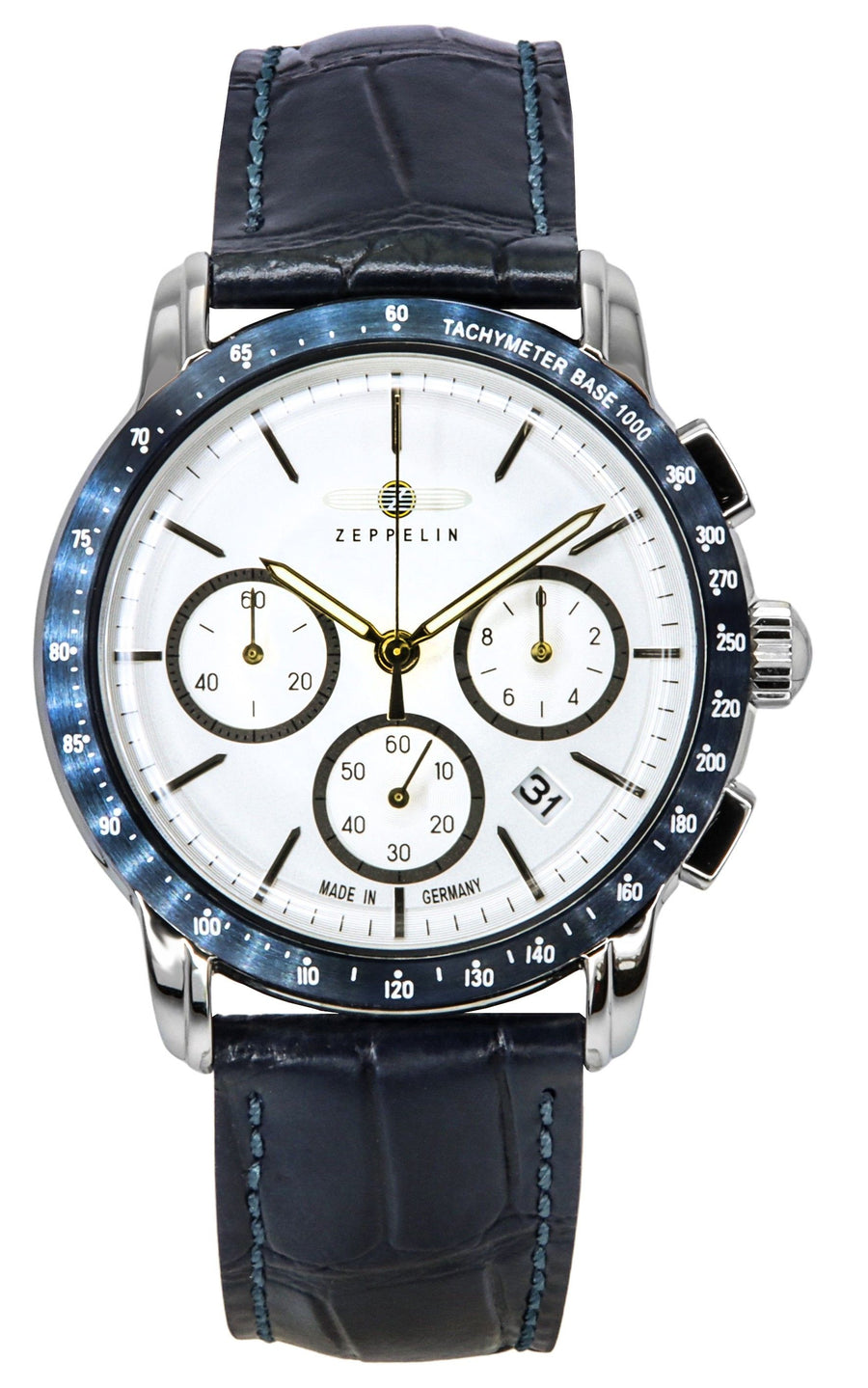 Zeppelin New York Chronograph Lederarmband Weißes Zifferblatt Quarz 88781 Herrenuhr