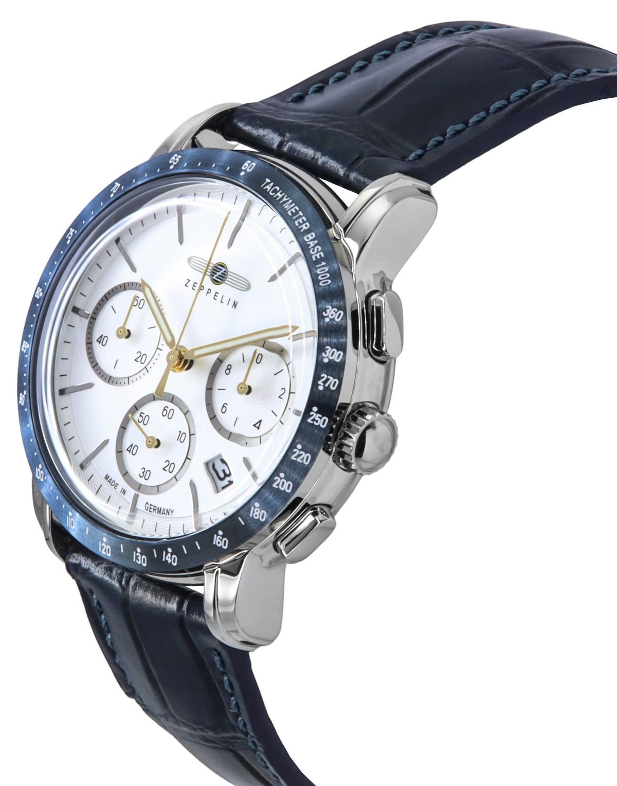 Zeppelin New York chronograaf lederen band witte wijzerplaat quartz 88781 herenhorloge