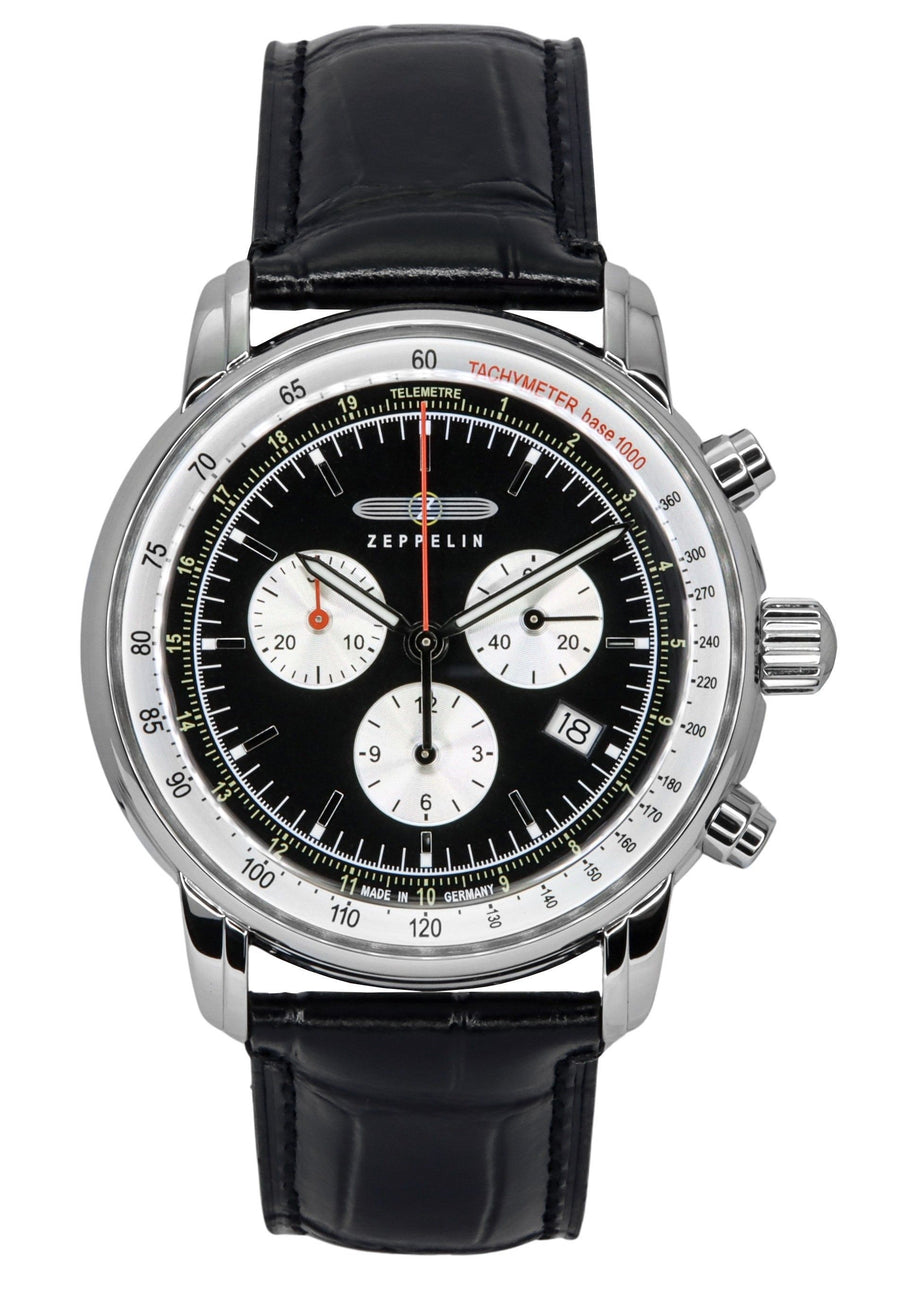 Zeppelin LZ 14 Marine Chronograph Herrenuhr Quarz mit Lederarmband Schwarzes Zifferblatt 88882
