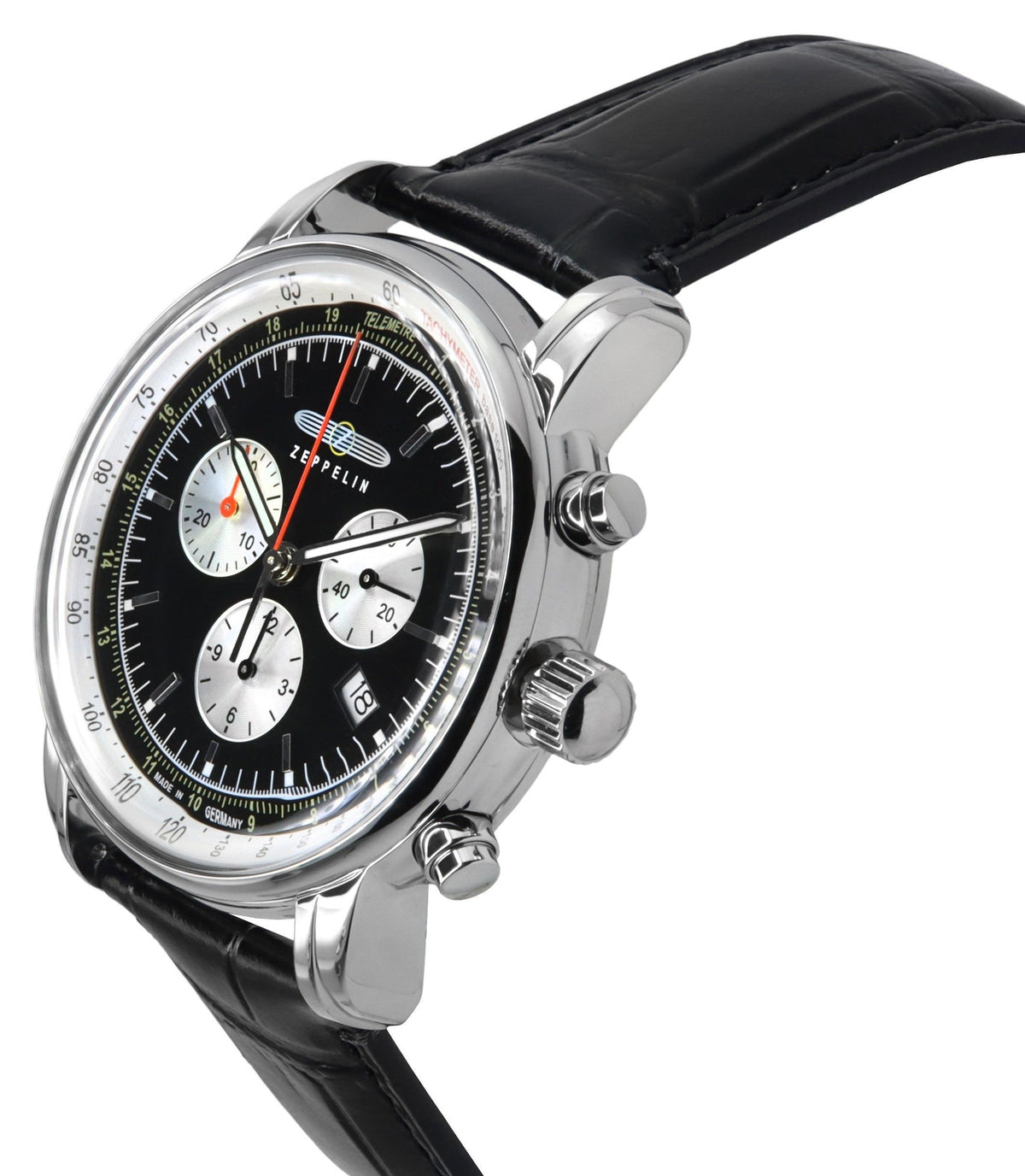 Zeppelin LZ 14 Marine Chronograph Leather Strap Black Dial Quartz 88882 Men's Watch