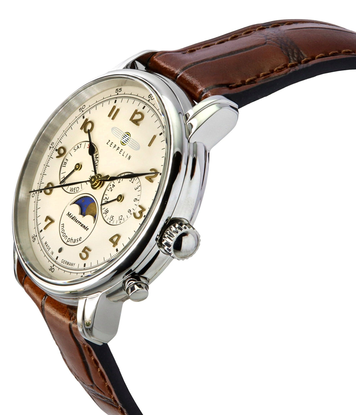 Zeppelin Mediterranean Moon Phase Leather Strap Beige Dial Quartz 96365 Men's Watch