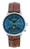 Zeppelin 100 Jahre Mediterranee Moonphase Leather Strap Blue DIal Quartz 96373 Men's Watch