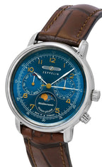Zeppelin 100 Jahre Mediterranee Moonphase Leather Strap Blue DIal Quartz 96373 Men's Watch