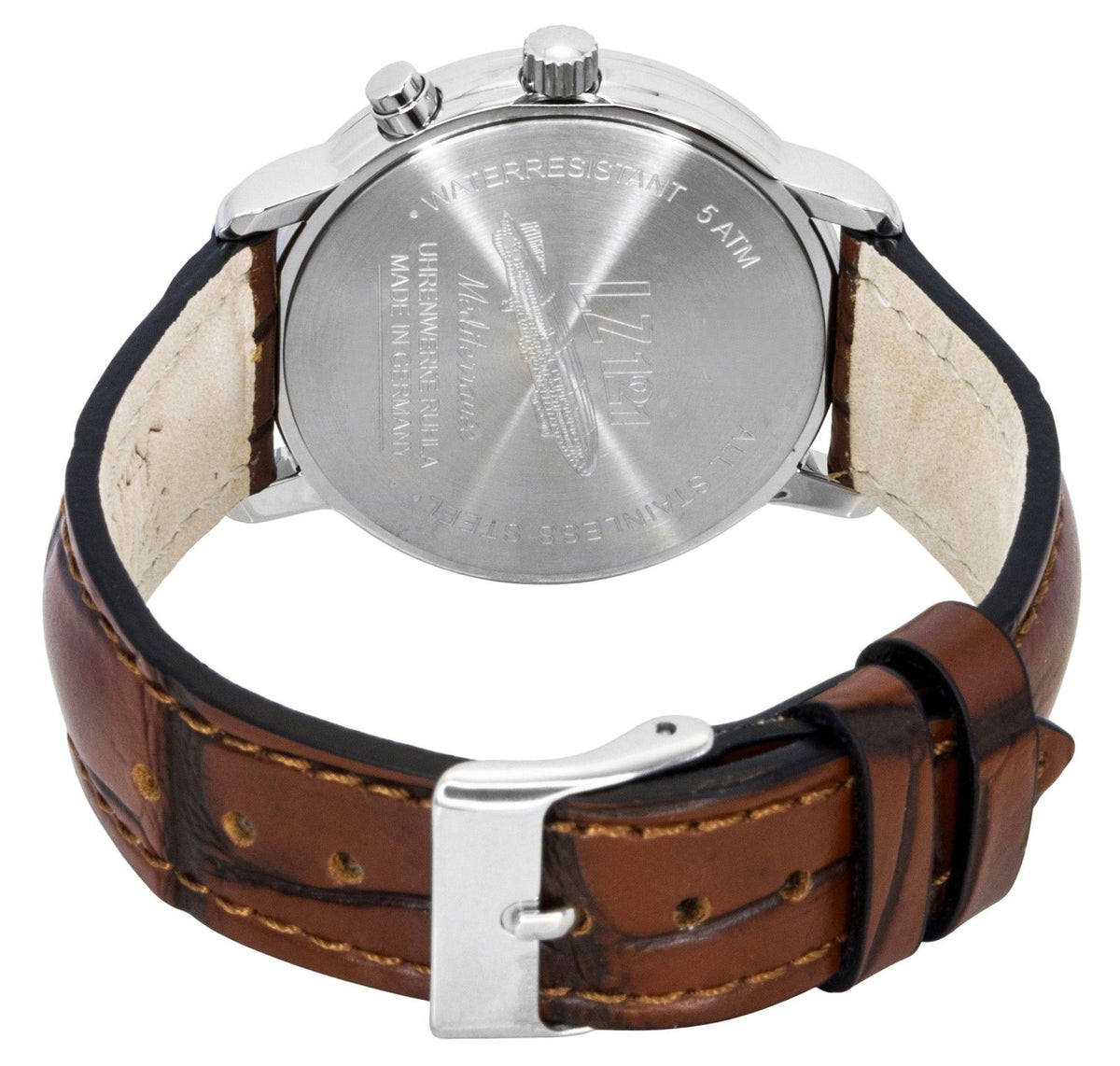 Orologio da uomo Zeppelin 100 Jahre Mediterranee con fasi lunari, cinturino in pelle, quadrante blu, movimento al quarzo 96373