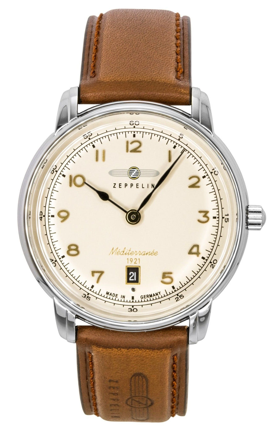 Zeppelin Mediterranee Lederarmband Beiges Zifferblatt Quarz 96405 Herrenuhr