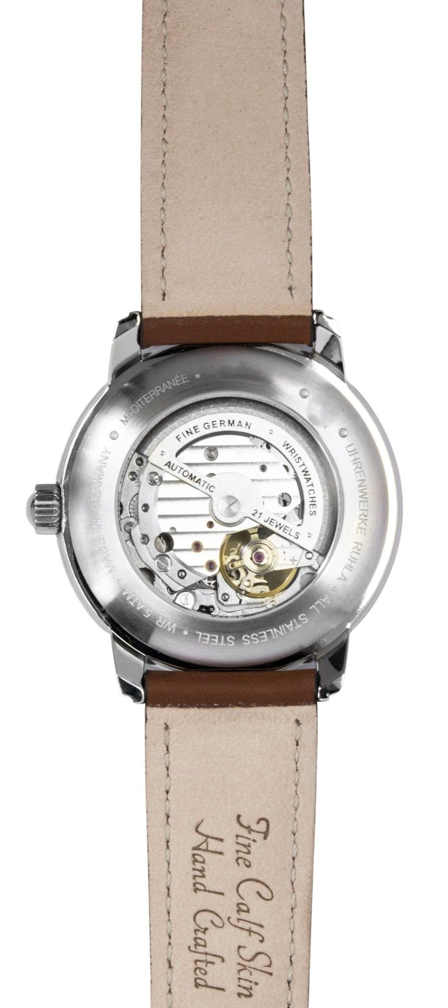 Zeppelin Mediterranee lederen band open hart blauwe wijzerplaat automatisch 96663 herenhorloge